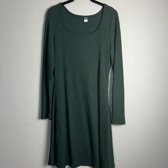 Old Navy Rib Knit Dress Long Sleeve A-Line Fit & Flare Mini Casual Kelly Green M - Picture 1 of 10